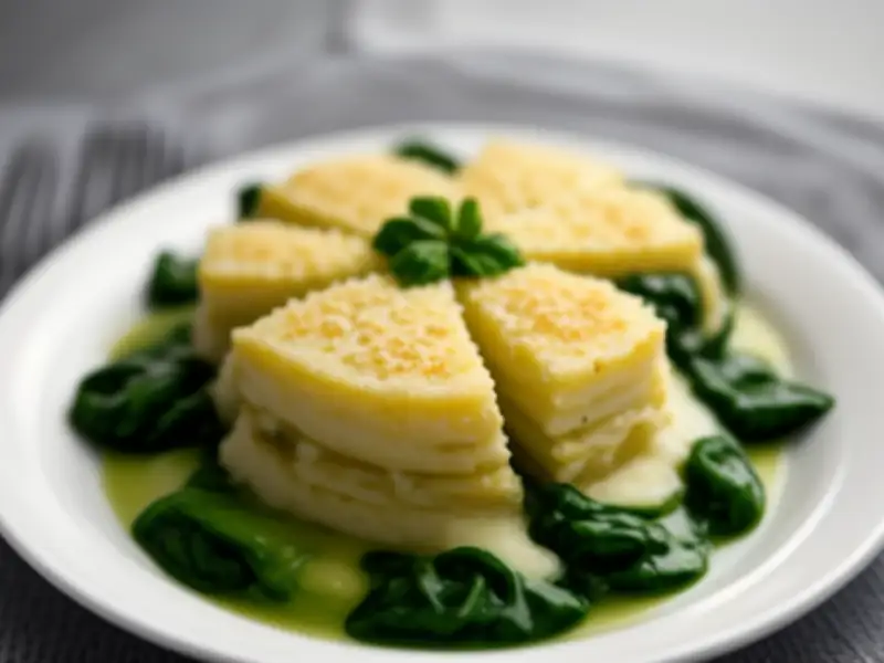 Gratin di asparagi bianchi, spinaci e parmigiano